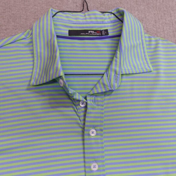 RLX Polo Shirt Large Green Blue Striped Performance Golf Club - Picture 1 of 5